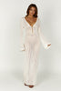 FJØRNA Studio | Crochet Maxi Dress with Flared Sleeves & Gold Details