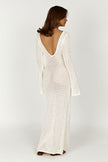 FJØRNA Studio | Crochet Maxi Dress with Flared Sleeves & Gold Details