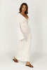 FJØRNA Studio | Crochet Maxi Dress with Flared Sleeves & Gold Details