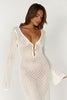 FJØRNA Studio | Crochet Maxi Dress with Flared Sleeves & Gold Details