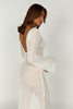 FJØRNA Studio | Crochet Maxi Dress with Flared Sleeves & Gold Details
