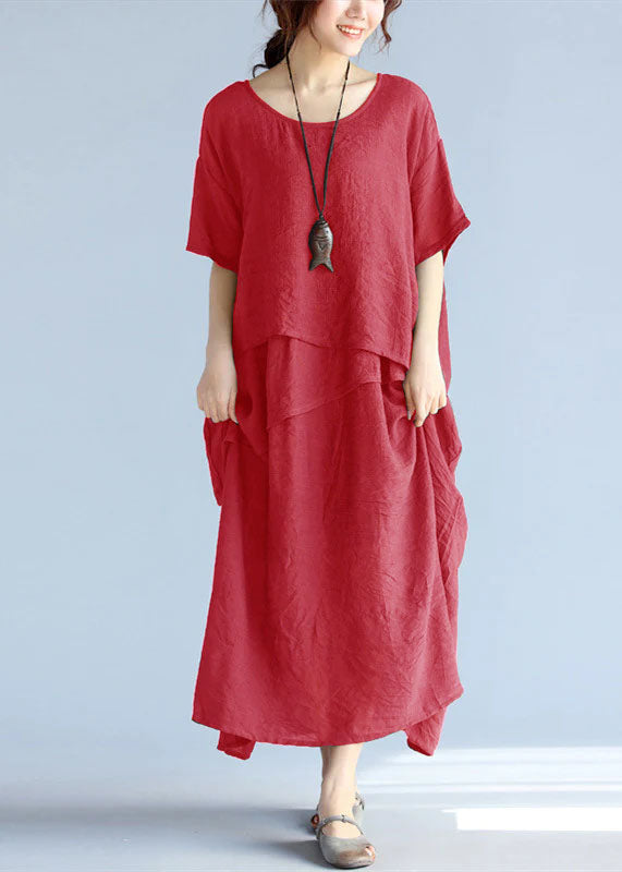 Gray linen and cotton maxi dress by FJØRNA, casual wedding dress with flowing fabric and relaxed style, ideal for summer occasions.