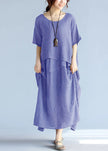 Gray linen cotton maxi dress by FJØRNA, casual wedding dress with flowing fabric and relaxed fit, suitable for summer occasions.