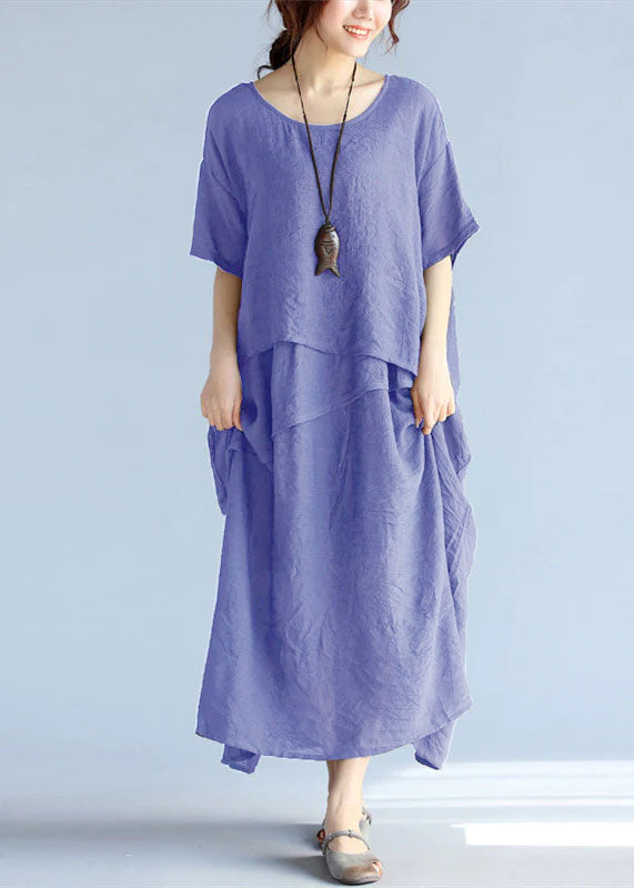 Gray linen cotton maxi dress by FJØRNA, casual wedding dress with flowing fabric and relaxed fit, suitable for summer occasions.