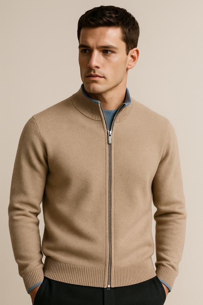 Men Stand Collar Zipper Sweater