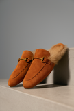 FJØRNA women's fur mule slippers with plush lining and slip-on design, elegant and cozy footwear for women.
