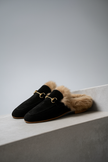 FJØRNA women's fur mule slippers with plush lining and slip-on design, featuring elegant and luxurious slip-on shoes for women.