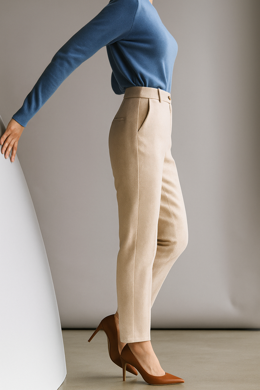 FJØRNA women's wool blend high waist tapered trousers, stylish pants with a tailored fit and modern design.