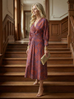 FJØRNA women's summer midi dress with long sleeves and wrap design, stylish and comfortable for warm weather.