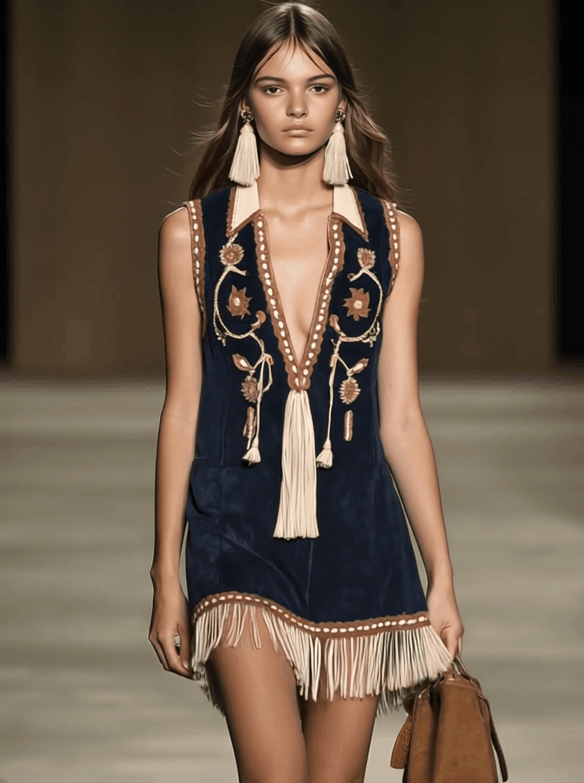 Red Faux Suede Tassel Mini Western Dress Western | Casual Dress