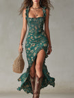FJØRNA ruffle maxi dress in casual style, featuring flowing fabric and ruffled details, perfect for warm weather.
