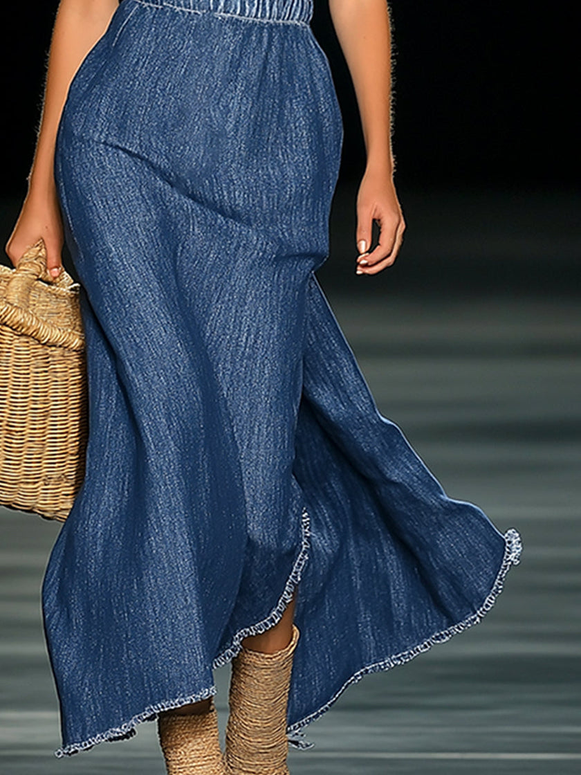 Denim Strapless Maxi Dress | Evening Dress