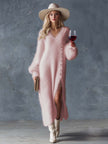 White Knit V-Neck Midi Dress For Women