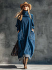 Blue Corduroy Midi Dress | Casual Dress
