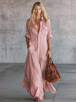 Pink Linen V-Neck Maxi Dress | Casual Dress