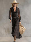 Black Denim V-Neck Maxi Dress | Casual Dress