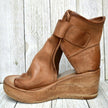 FJØRNA ELANA stylish orthopedic boho wedge sandals with leather straps and chunky heel, perfect for casual summer wear.
