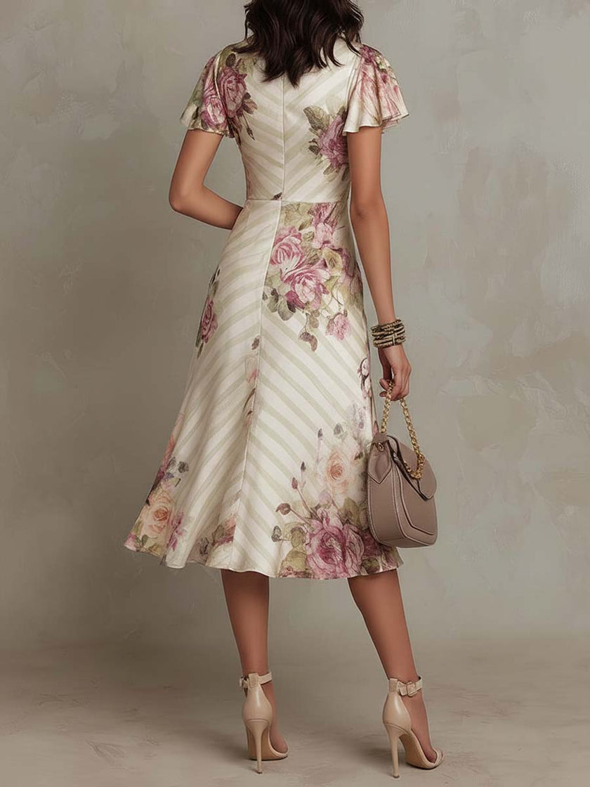 Chiffon Floral Midi Dress | Evening Dress