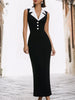 FJØRNA elegant sleeveless maxi pencil dress with contrast collar, perfect for women, showcasing a fitted silhouette and stylish design.