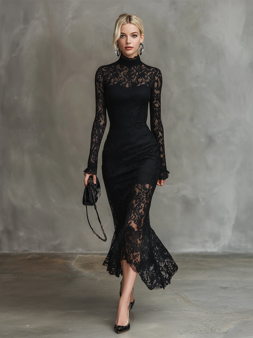 Black Lace Fishtail Maxi Dress | Evening Dress