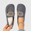 FJØRNA Cataleyrah orthopedic loafers in black leather with cushioned soles and slip-on design, stylish comfort footwear for everyday wear.