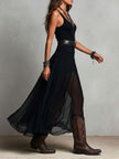 FJØRNA black maxi dress, casual style, full-length dress with flowing fabric and sleeveless design, suitable for everyday wear.