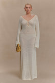 FJØRNA Studio | Crochet Maxi Dress with Flared Sleeves & Gold Details