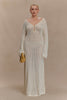 FJØRNA Studio | Crochet Maxi Dress with Flared Sleeves & Gold Details
