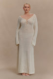 FJØRNA Studio | Crochet Maxi Dress with Flared Sleeves & Gold Details