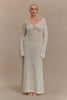 FJØRNA Studio | Crochet Maxi Dress with Flared Sleeves & Gold Details