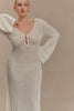 FJØRNA Studio | Crochet Maxi Dress with Flared Sleeves & Gold Details
