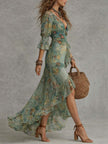 FJØRNA women's wrap dress featuring a stylish, fitted design with long sleeves and a V-neck, perfect for elegant occasions.