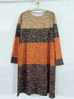 FJØRNA long sleeve midi dress with contrast colors, printed design, split-joint round neck, and loose fit.