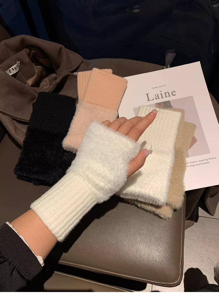 Plush Black Fingerless Gloves