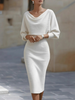 FJØRNA white dress with bat sleeves, waist-cinching design, elegant and fashionable, perfect for stylish occasions.