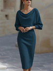 White FJØRNA dress with bat sleeves, waist-cinching design, elegant and fashionable, perfect for stylish occasions