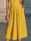 Collared Short-Sleeve Midi Dress With Structured Waist – Midi Dress For Women