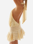 Pleated Halter Summer Dress Beige - 4