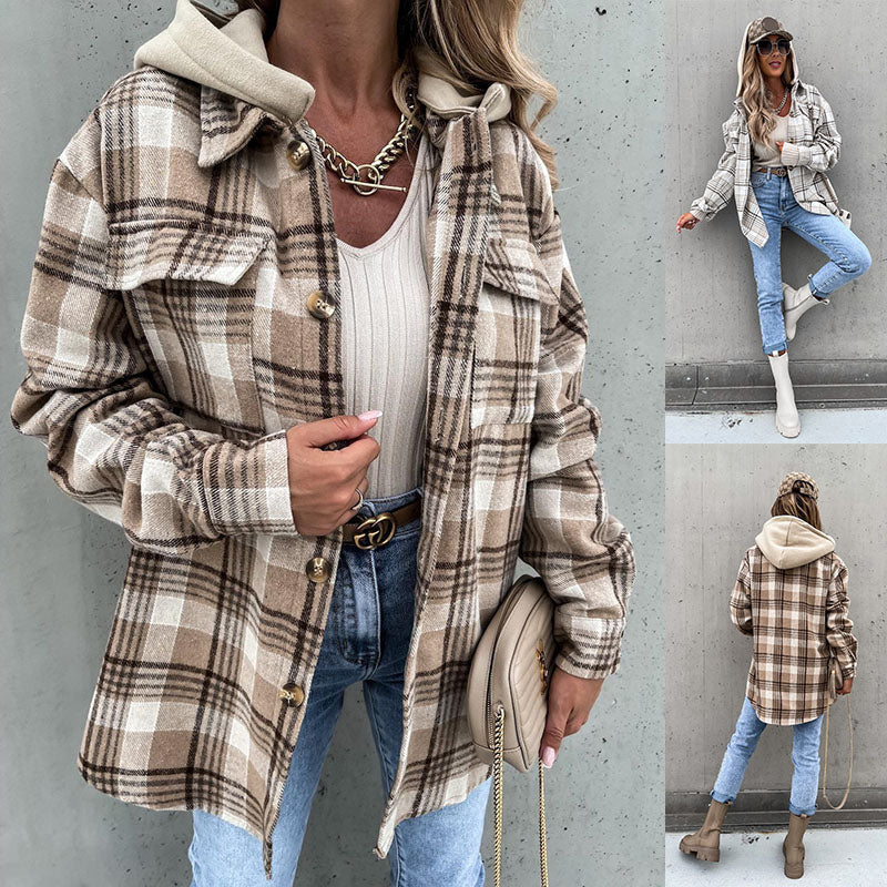 Plaid Hooded Jacket Loose Fit
