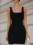 FJØRNA square neck sleeveless midi dress with ruffle hem, elegant and flowy design perfect for summer or special occasions.