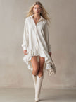 White Denim Ruffle Midi Dress | Evening Dress