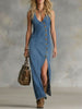 Denim V-Neck Maxi Dress Button For Women