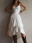 White lace midi dress by FJØRNA, casual dress with delicate lace details, sleeveless design, perfect for summer occasions.