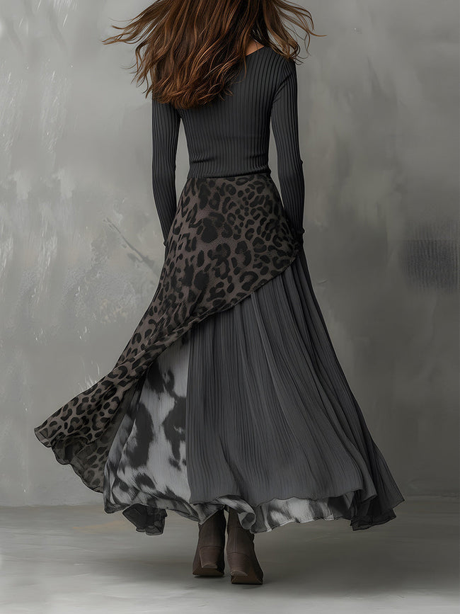 FJØRNA leopard print maxi dress with casual fit, flowing fabric, and long length, perfect for stylish daytime wear.