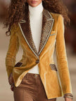 Pink velvet blazer with leopard print and single-button closure from FJØRNA, stylish jacket for a bold fashion statement.