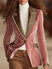 FJØRNA pink velvet leopard print blazer with one-button closure, stylish jacket featuring bold animal print and tailored fit.