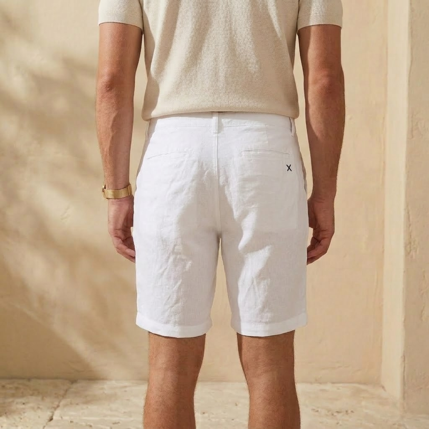 Men's linen blend shorts by FJØRNA featuring a tailored relaxed fit, lightweight fabric, and casual style for warm weather.