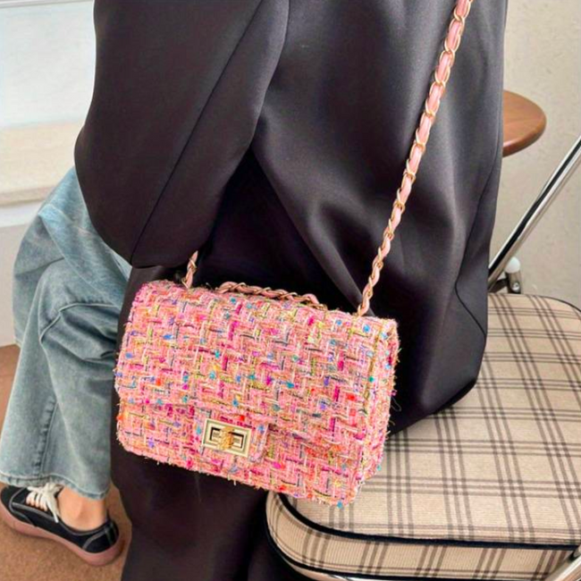 Tanja – Chic Tweed Shoulder Bag with Gold Chain Accent