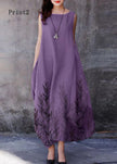 FJØRNA bohemian purple sleeveless cotton dress with O-neck and oversized hem, perfect for casual or wedding occasions