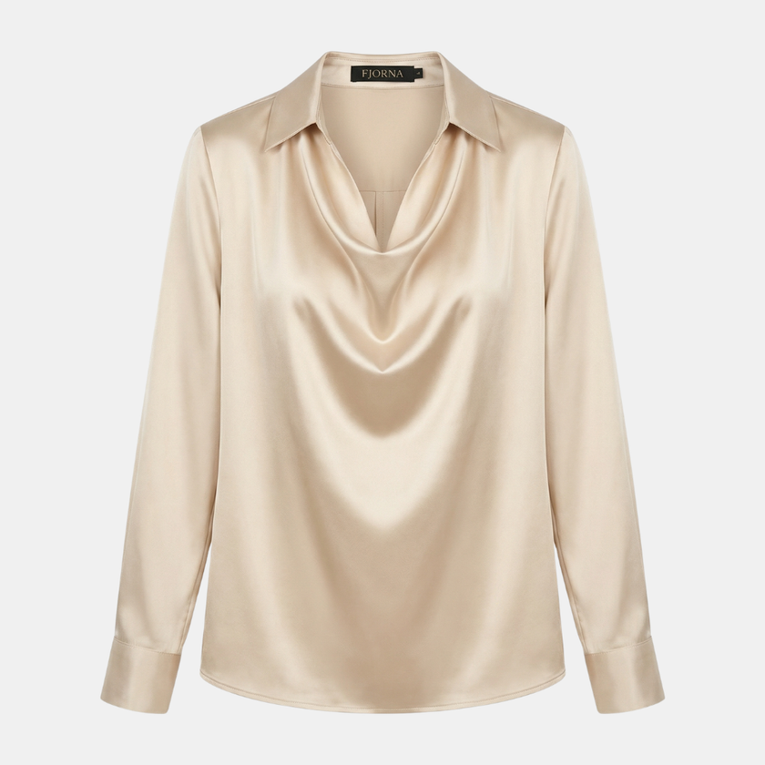 Women's Satin Blouse Draped Neck Elegant Office Formal